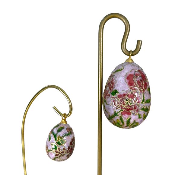 Vintage Cloisonne Floral Purple Christmas Ornament Large and Small Set of 2 - Picture 1 of 6